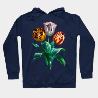 Colorful Vintage Watercolor Tulip Flowers Bouquet Hoodie